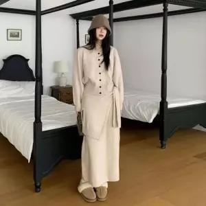 [옷자락]여성 가을겨울 따뜻한 니트 cardigan 롱치마 세트