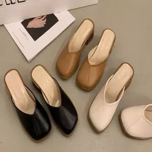 여성 페미닌스타일 스퀘어 블로퍼 쓰미굽 절개 미들힐 xZP7+8OrI