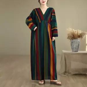 엘럽 여친 원피스 가을 플라워 빅사이즈 프렌치 긴팔 브이넥 얇은 면마 스트라이프 프린트 슬림핏 박템3