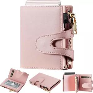 퓨리드 스몰 카드 지갑 여성 RFID 가죽 스마트 팝업 - 지퍼 코인 포켓이 있는 미니 귀여운 홀더 발렌타인