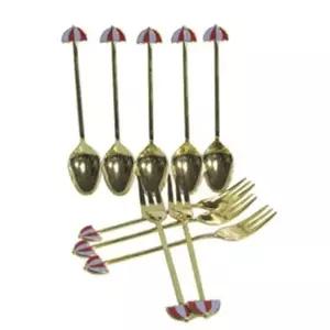 골드 식기 세트 숟가락 포크 티스푼 10개 아이스크림 디저트용