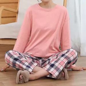 [로즈엘리]홈룩 피치기모 긴팔 체크바지 파자마세트 2026