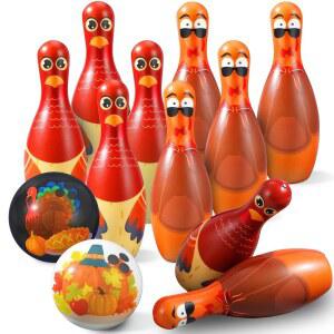 리비마 12개 추수감사절 볼링 세트 가을 명절 파티 게임 유아용 튀르키예 소프트 폼 핀 10개 공 2개 장난감 파티용 선물