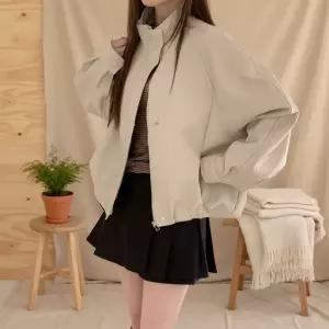 여성 루즈핏 스탠드카라 크롭 가죽점퍼