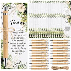 Ctosree 100세트 추모 장례식 선물에는 녹색 잎 공감 카드와 대나무 볼펜 장례식이 포함됩니다. 사랑하는 사람을 잃은 손님을 위한 선물에 감사드립니다