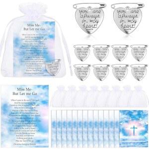 새티니어 100세트 장례 선물에는 추모 핀 100개가 포함되어 . 참 기념품 100장 기념 기도 카드 100장, 손님 애도 공감 선물용 오르간자 가방 100장(하트)