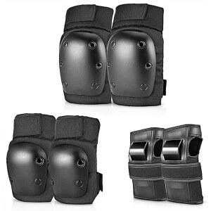 무릎 보호대 팔꿈치 성인 청소년을 위한 손목 6 in 1 스케이트보드 자전거 롤러 스케이팅 사이클링 야외 스포츠 블랙
