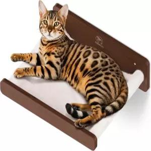 캣 월 해먹 - 중소형 실내 품종을 위한 공간 절약형 침대 휴식 놀이 적합합니다 월넛 우드 및 인조 모피