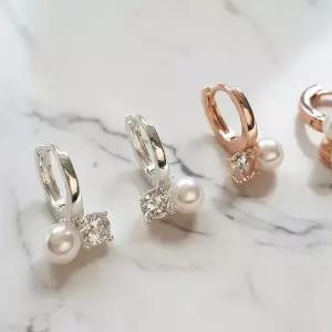 /신상오픈런 여성 일상 스타일 큐빅 진주 원터치 귀걸이