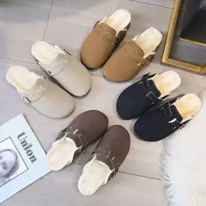 가을 겨울 여성 데일리 코디 털안감 기모 털블로퍼 여성신발