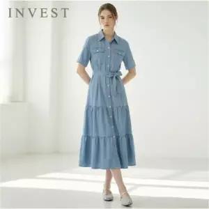 [인베스트] 티어드 벨티드 데님 원피스_IN6M1OP3511