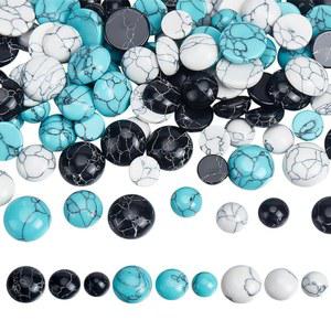 PH PandaHall 108pcs 합성 터쿼이즈 카보숑 9 스타일 텍스처 보석 타일 돔 반원형 비드 블루 화이트 블랙 플랫백 스톤 귀걸이 팔찌 카메오 링 블랭크 용품 8/10/12mm