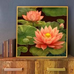 풍수인테리어 연꽃그림액자 풍수그림 돈들어오는 꽃그림 50goldAL3