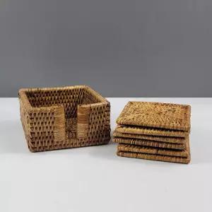 라탄 사각 컵받침 세트GC 미얀마 수공예 천연 내츄럴 바구니 가구 GC519