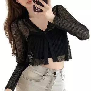 [옷은날개] 여자 패션 크롭 시스루 가디건 얇은 베이직 카디건