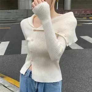 [옷은날개] 언발 어깨트임 오프숄더 니트 골지 긴발 티 셔츠