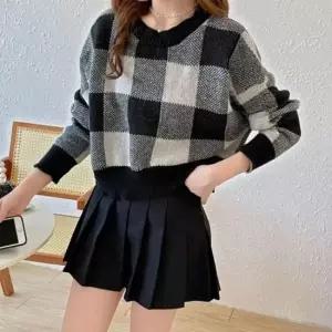 [옷은날개] 크롭 체크패턴 니트 2color DK-0489