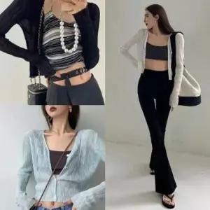 [옷은날개] 긴팔 센디시스루가디건 크롭 미니 여름 무지 아우터