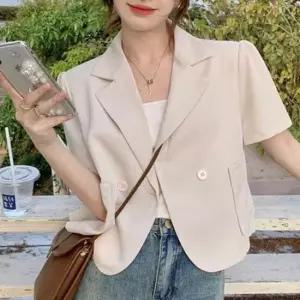 [옷은날개] 여름 나들이 주말 룩 카라 반팔 크롭 자켓 퍼프 소매