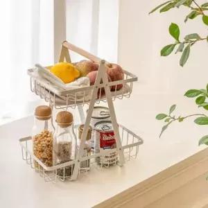 [JED] 철제 바구니 2단 우드핸들 과일 디저트 바스켓 트레이