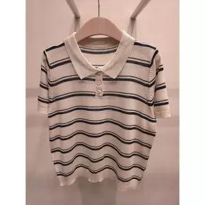 [하프클럽/샵앤]여성 카라넥 단추오픈 단가라 여름 반팔 니트 티셔츠 21DS-WKN