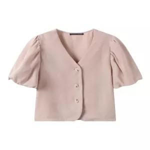 [미니멈에브리데이][미니멈 에브리데이]브이넥 벌룬 퍼프 소매 반팔 크롭 자켓 (EC2JK