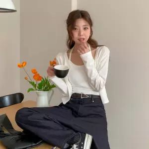 여자 봄 여름 여리핏 홀터넥 캡나시 가디건 세트