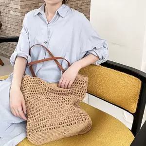 [셀러에이드]레더끈 손잡이 그물 니트 빅사이즈백 가방 해변 비치