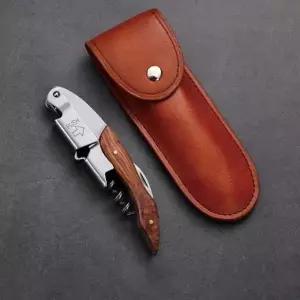 [셀러에이드]OC1175 원목손잡이 2단 와인오프너 가죽케이스 세트1P