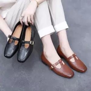 여사친 빈티지 단 진피 춘추수제화 사계절 버클 메리제인 화 MN 플랫 OOTD3