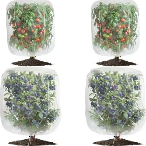 식물을 위한 4팩 정원 그물망 2.6x3.3피트 - 3.3x4.9피트 곤충 새 그물 해충 차단 가방 드로스트링 2사이즈