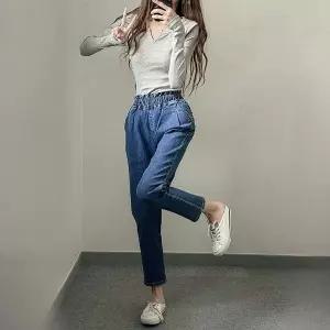[하프클럽/셀러허브_여성트랜드패션]빅사이즈 603 반하이웨스트배기팬츠 DLO