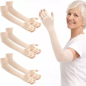 퍼니소프트 3쌍 노인 피부 얇은 보호대 팔 슬리브 톤 손가락 없는 장갑 멍 마모 방지