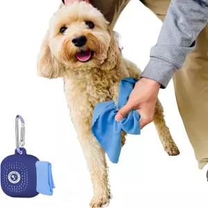 휴대용 강아지 발 타월 가볍고 흡수력이 뛰어난 극세사 목줄에 클립 부착 실리콘 케이스가 있는 빠른 건조