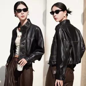 헐크 하프 여친 여사친 봄 가을 캐주얼 코트 가죽무스탕 가죽 루즈핏 자켓 차림 KKE1
