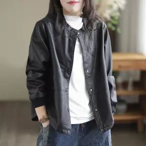 헐크 여성 검정 빈티지 상의 재킷 가죽옷 가죽무스탕 봄가을 루즈핏 버튼 코트 KKE1