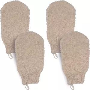 블루 배스 (4팩) 천연 각질 제거 면 목욕 미트 샤워 장갑 루파 행주 스펀지 세탁기 세탁 가능 바디