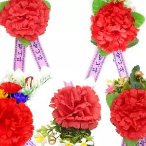 조화 코사지 핀 행사용 감사 기념일 선물 빨강 꽃 장식 리본 달린 가슴 착용