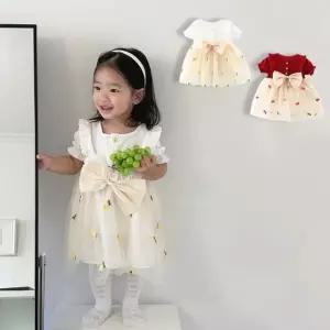 샤 리본 여아 파인자수 반팔 원피스(90-100) 205423 자매 아가민소매 아기 트윈룩 코디 커플룩