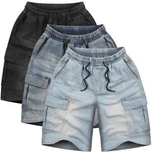 남자 청반바지 허리 밴딩 카고 데님 반바지 남성 버뮤다 와이드 연청 중청 흑청 바지 빅사이즈