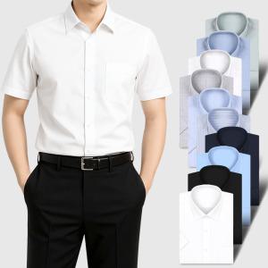 남성 반팔 와이셔츠 구김없는 흰색 블루 검정 스트라이프 체크 정장 남자 여름 반팔셔츠 빅사이즈 95~130