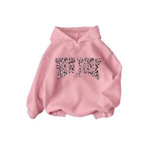 IRARA 여성 레오파드 레터 그래픽 후드 긴팔 풀오버 스웨트셔츠