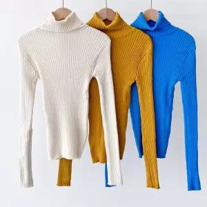 기본 여자폴라니트 골지 여자니트티 슬림 목폴라 라인 티셔츠