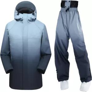 여성 방수 스키 재킷 및 바지 세트 방풍 스키복 배기 후드 레인코트 하이킹용