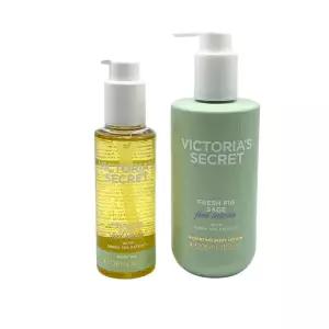 Victoria's Secret FRESH FIG  SAGE Floral Green Scent Body Oil  Hydrating Body Lotion ？ 2-Piece Gi