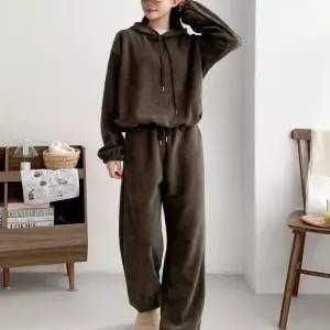 [옷자락]여자 털안감 겨울셋업 후드티 스트링 투웨이팬츠 세트