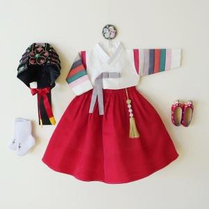 쨍한 색감이 예쁜 고급 색동 여아 한복(백일~12호) 여자/아이/아동/돌/아기/유아/어린이/키즈/추석빔/설빔