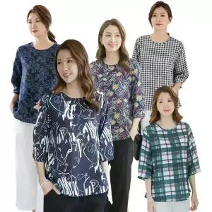 우일 여성 여름 인견 패턴 7부 블라우스 티셔츠 마담 중년 아줌마 엄마옷 상의