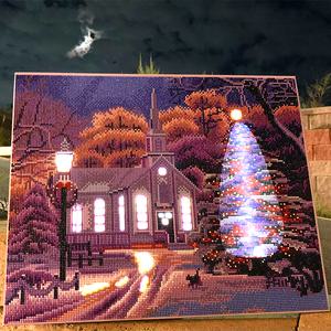 옥탑방어른이 LED 보석십자수 [순백의예배당] 50*40cm 비즈 액자형 캔버스 보석십자수