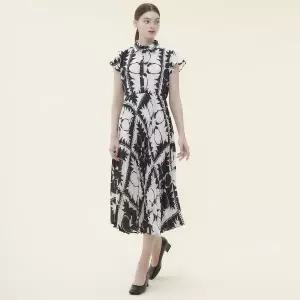 프렌치 프릴 슬리브 카라 플리츠 롱 원피스_YH05POP04